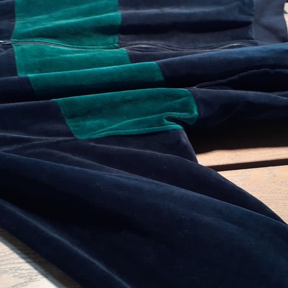 Honors pristine vintage crushed velvet track jacket navy blue emerald green XXL - Picture 2 of 8